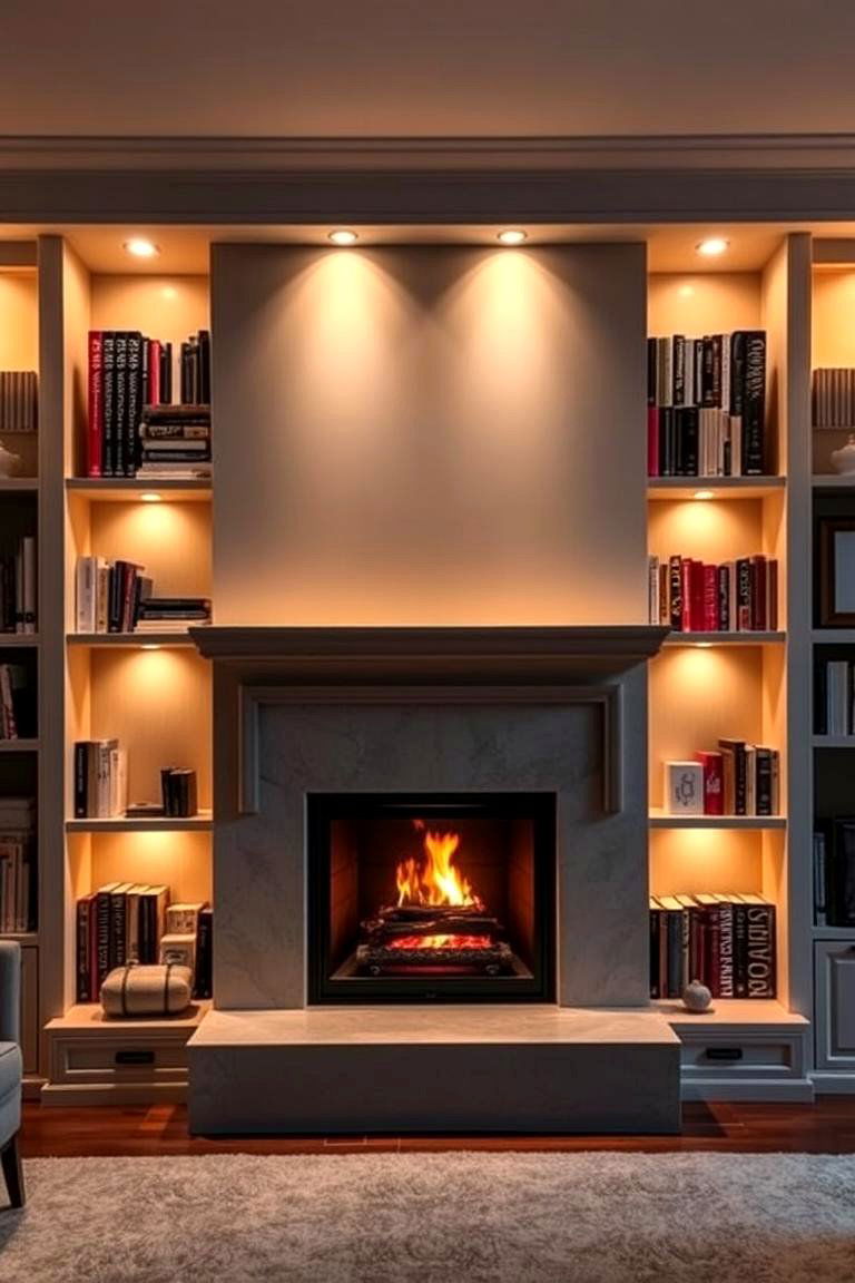 Integrating Lighting with Your Fireplace and Bookshelves - 25 Fireplace With Bookshelves