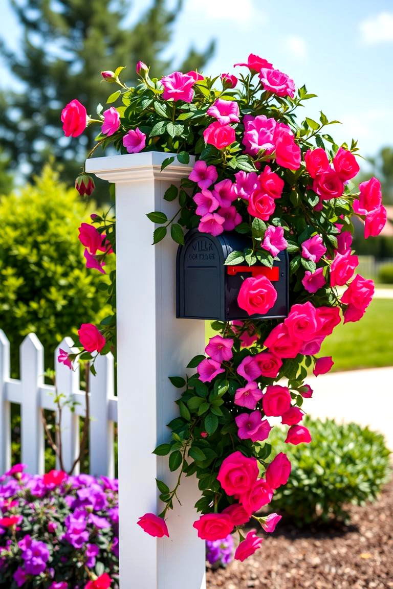Integrating a Decorative Trellis for Climbing Plants - 25 Mailbox Post Ideas