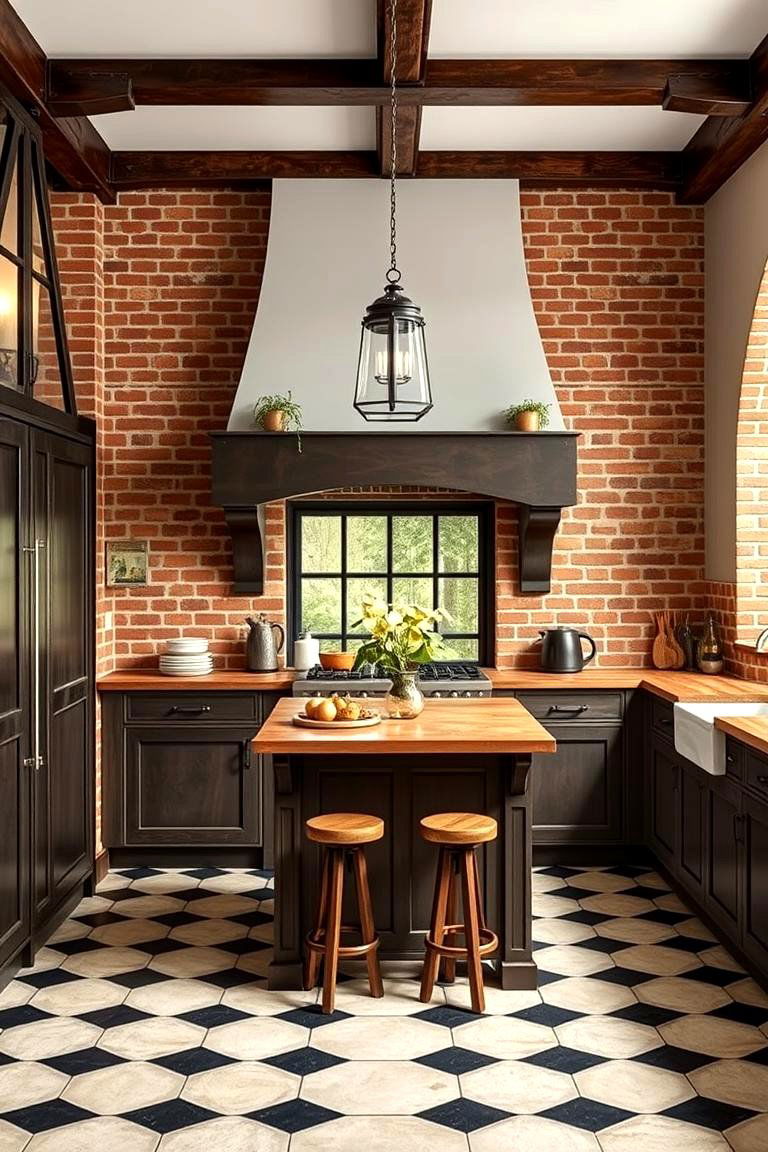 Introduce Brick or Stone Accent Walls - 25 Tudor Kitchen Ideas