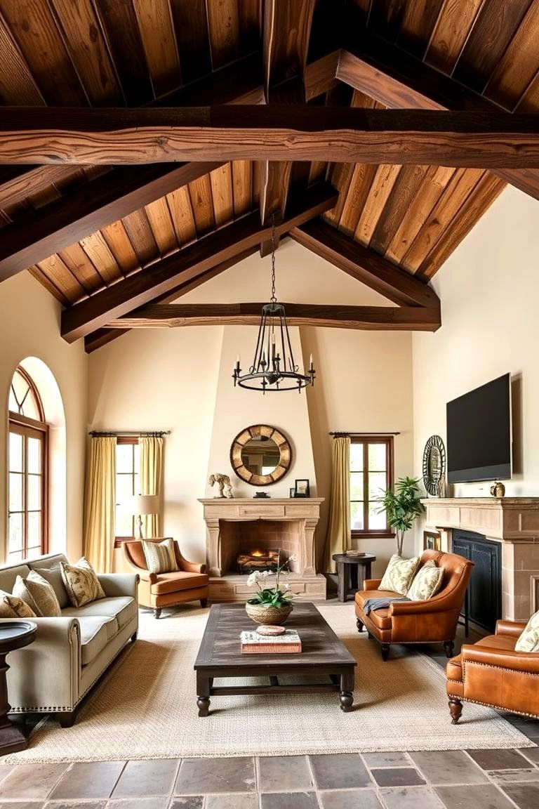 Inviting Rustic Wooden Beams - 25 Tuscan Living Room Ideas