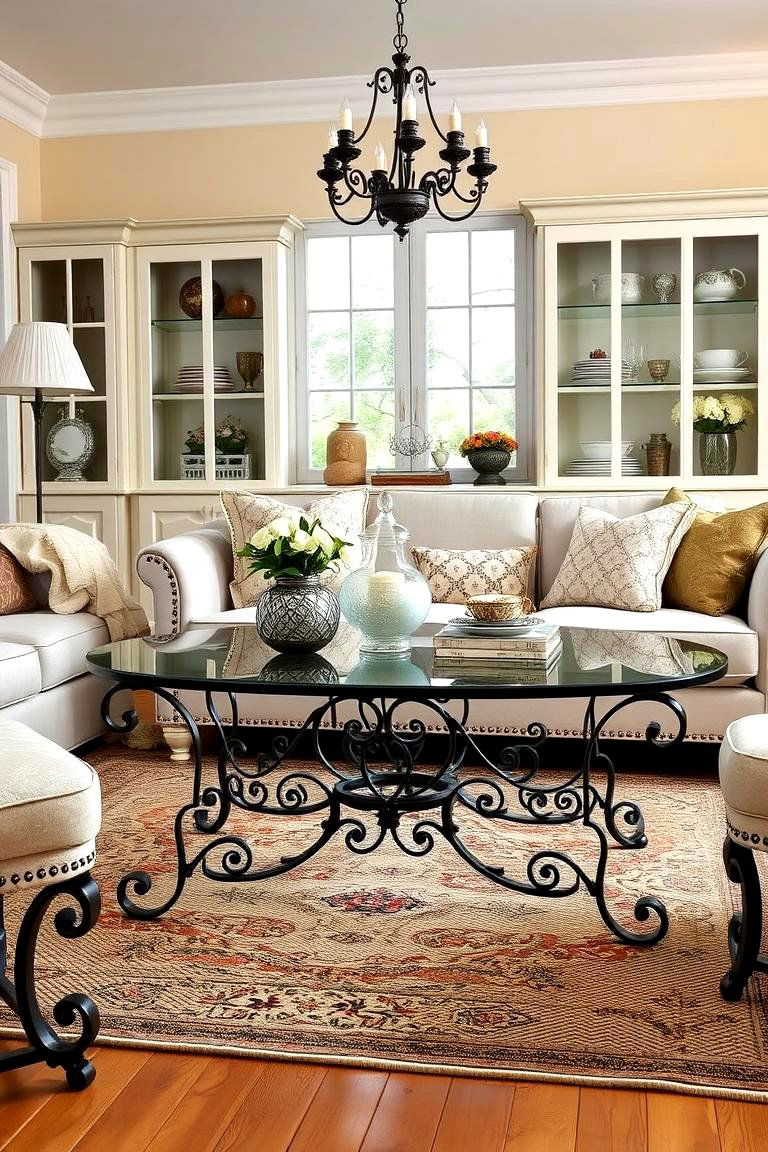 Iron and Glass Coffee Tables for Elegance - 25 French Country Living Room Ideas