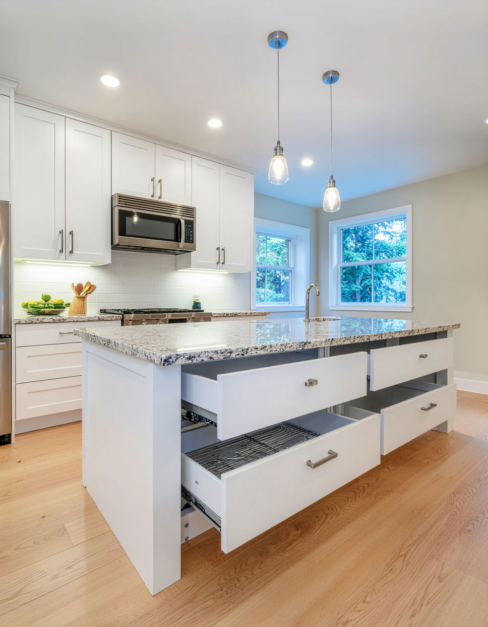Island with Built In Refrigerator Drawers