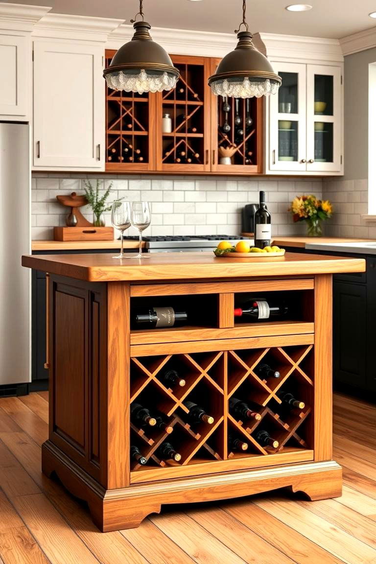 Island with Built In Wine Rack - 25 Farmhouse Kitchen Island Ideas