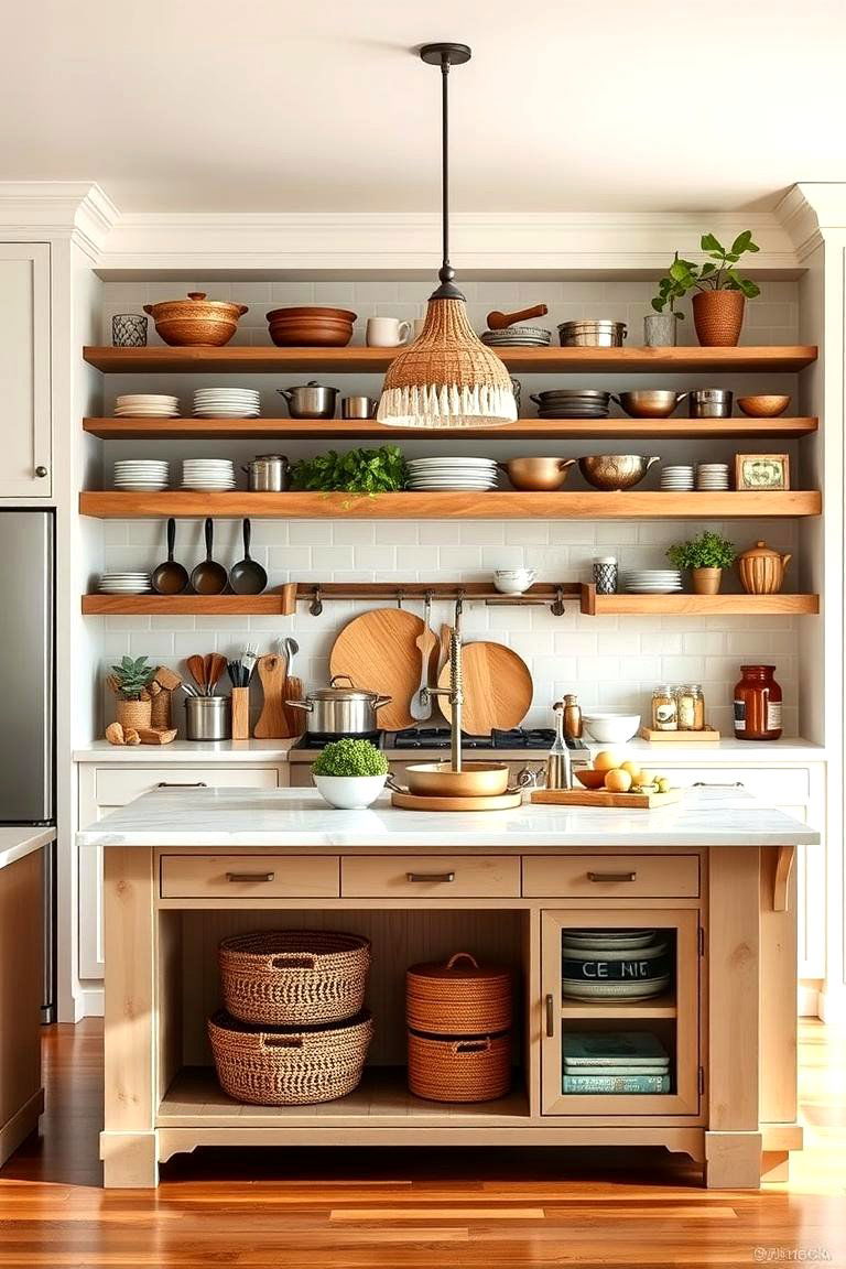 Island with Open Shelving - 25 Farmhouse Kitchen Island Ideas