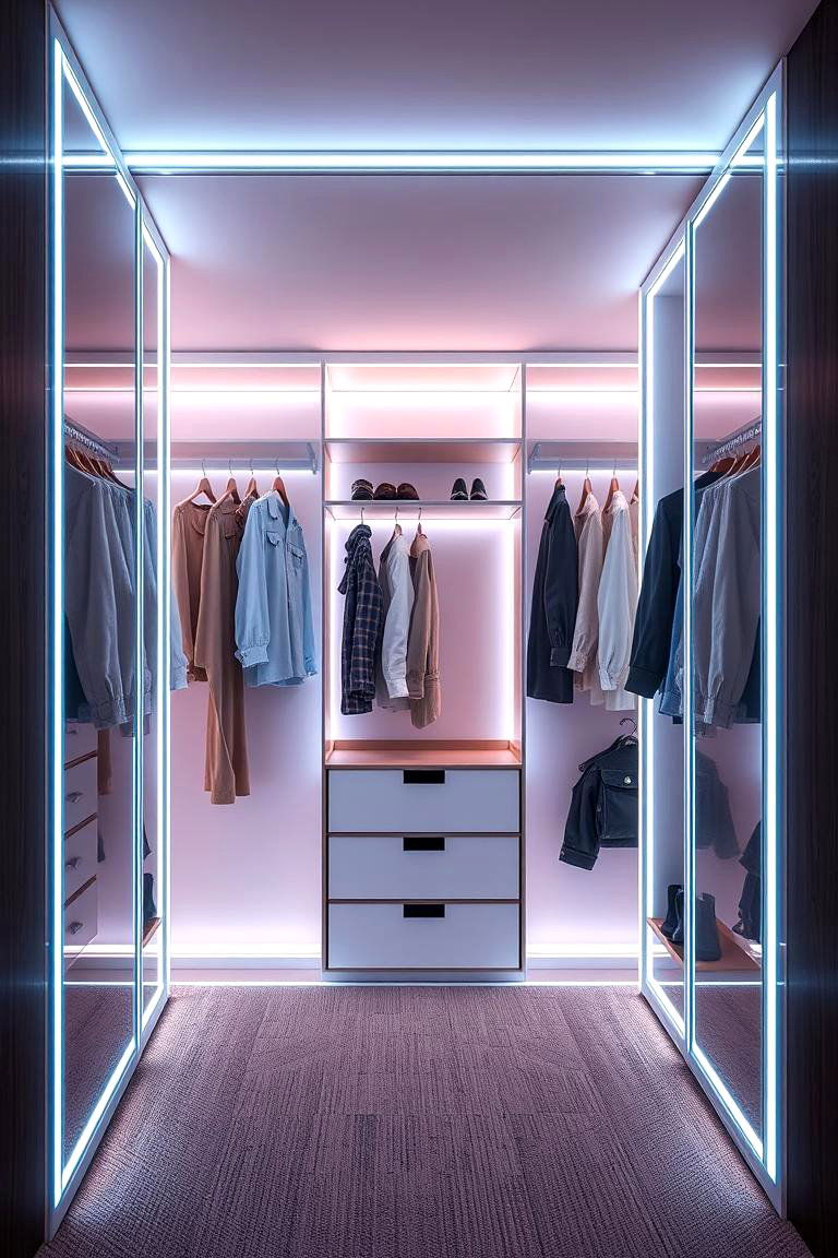 LED Light Strips Around Closet Frames - 25 Closet Lighting Ideas