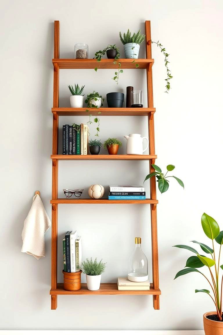 Ladder Shelf Wall Decor - 25 Farmhouse Wall Decor Ideas