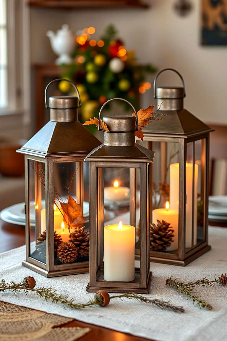 Lanterns with Seasonal Foliage - 25 Fall Table Decor Ideas