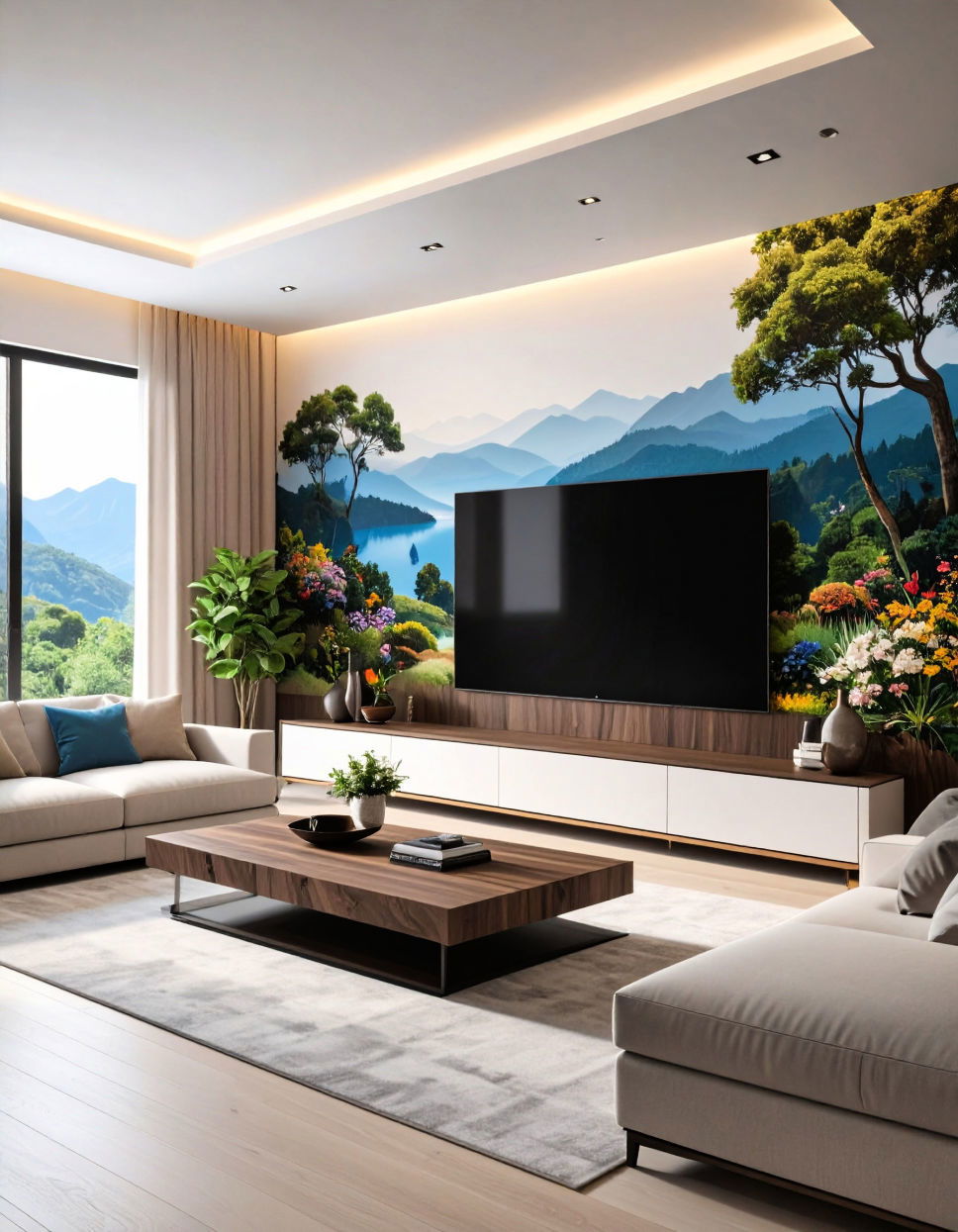 Large Format Murals for Immersive Art Tv Accent Wall Ideas