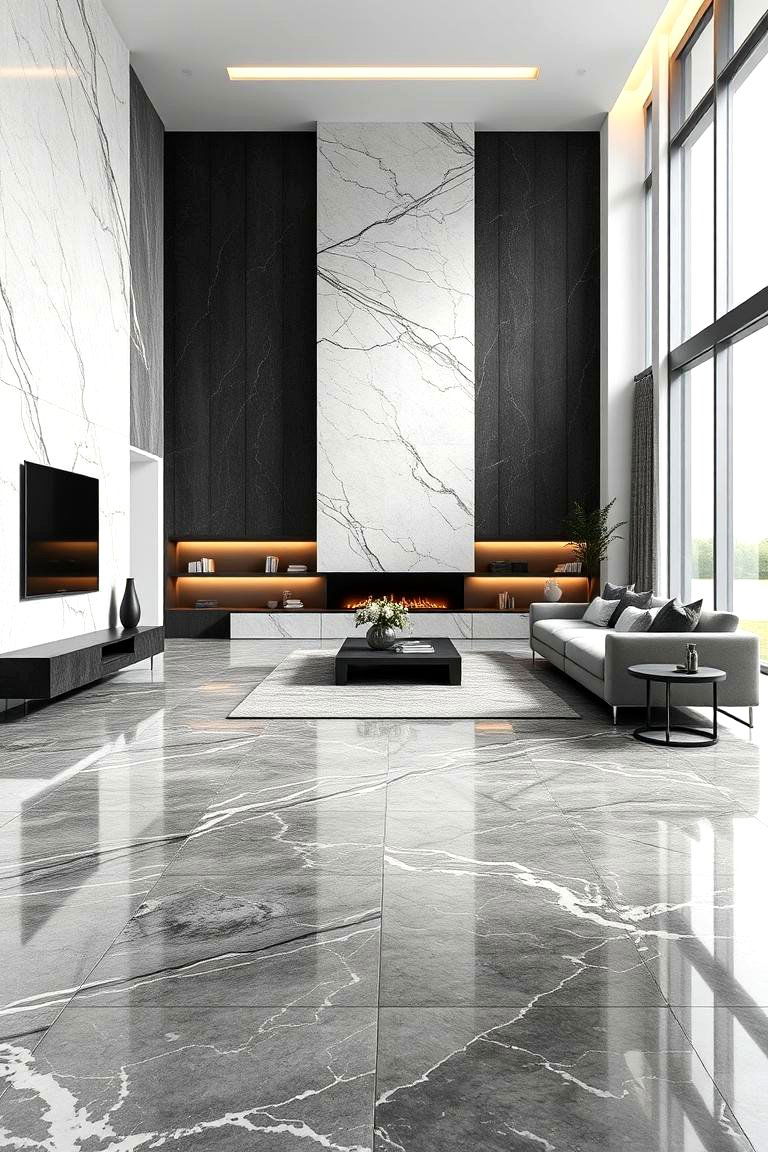 Large Format Tiles for Seamless Flow - 25 Marble Floor Living Room Ideas