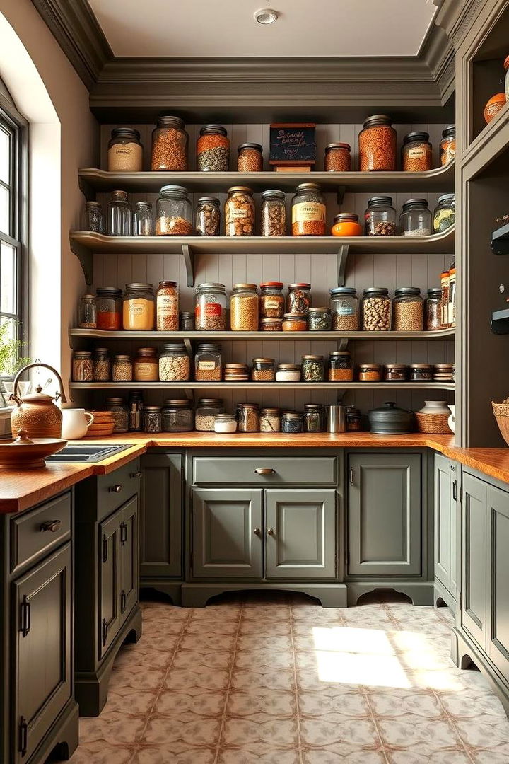 Large Pantry with Glass Jars for Storage - 25 Victorian Kitchen Ideas