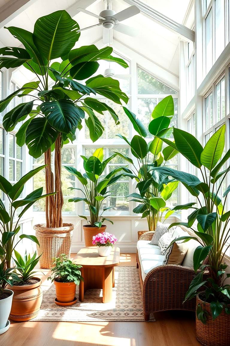 Large Statement Plants - 25 Farmhouse Sunroom Ideas