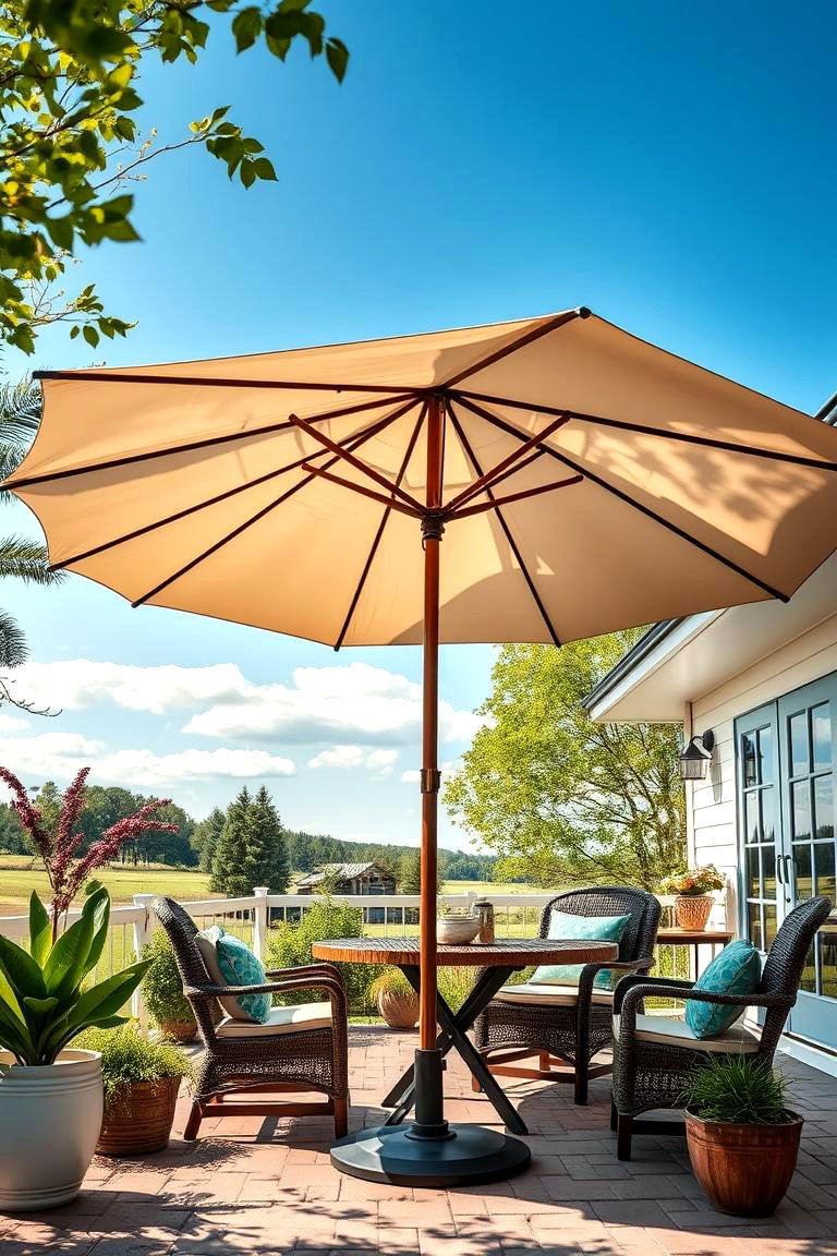 Large Umbrella for Sun Protection - 25 Farmhouse Patio Ideas