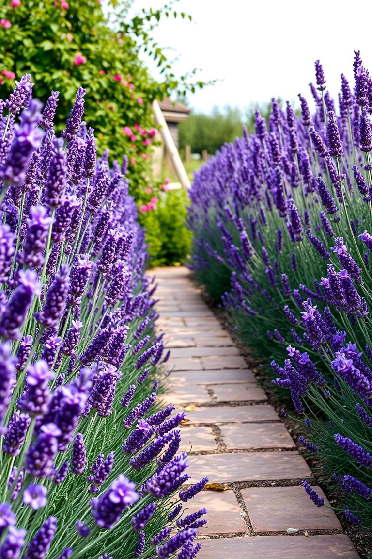 Lavender Lined Walkway - 25 Farmhouse Walkway Ideas