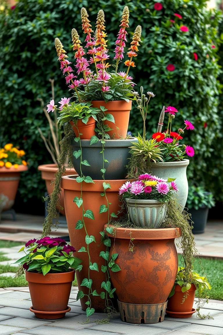Layered Pot Garden for Depth - 25 Corner Garden Ideas With Pots