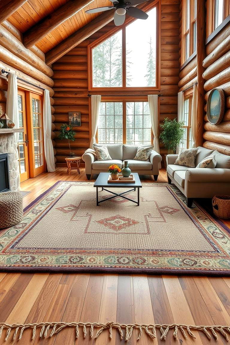 Layered Rugs for Texture - 25 Cabin Living Room Ideas
