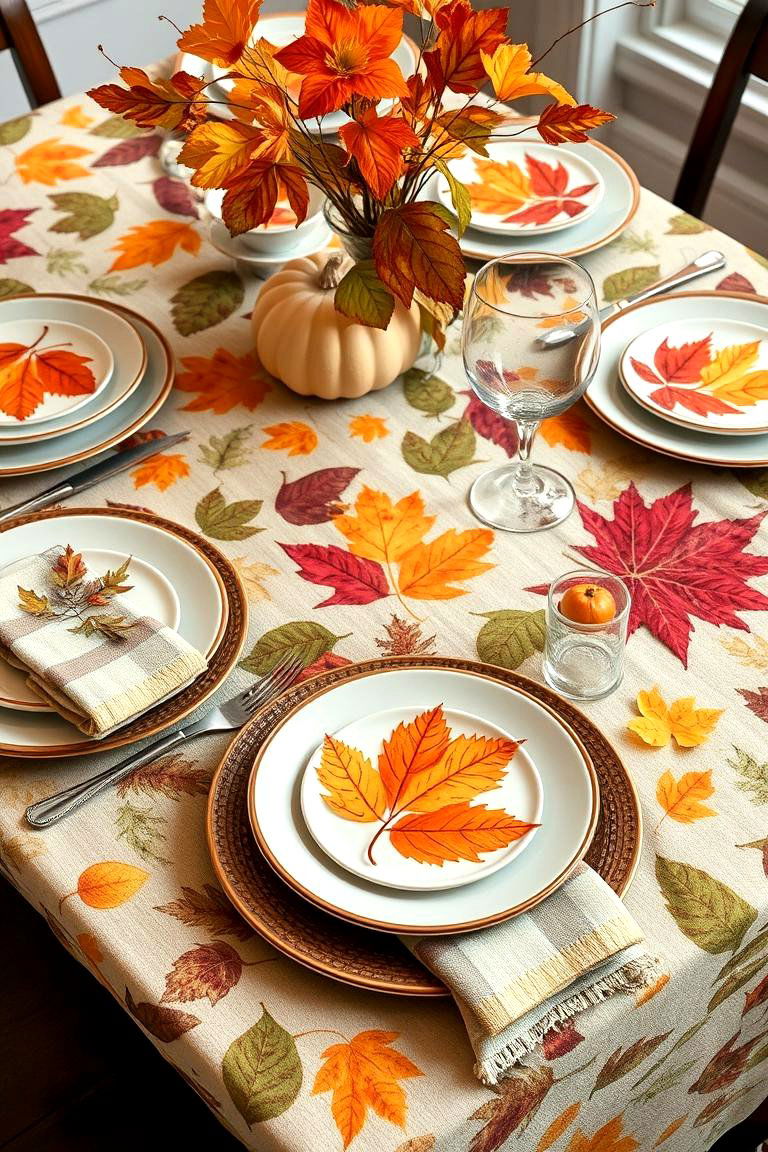 Leaf Printed Tableware - 25 Thanksgiving Decor Ideas