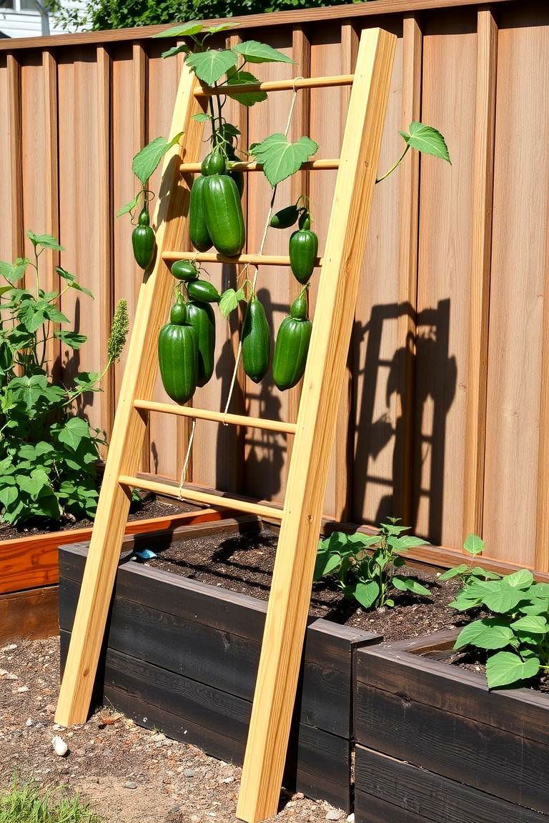 Leaning Trellis with Raised Bed - 25 Cucumber Trellis Ideas