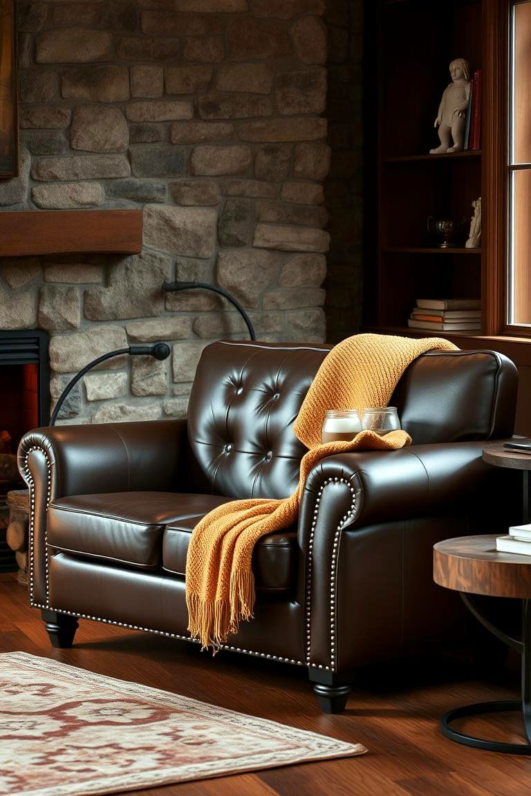 Leather Loveseat for a Cozy Corner - 25 Fireplace Seating Ideas