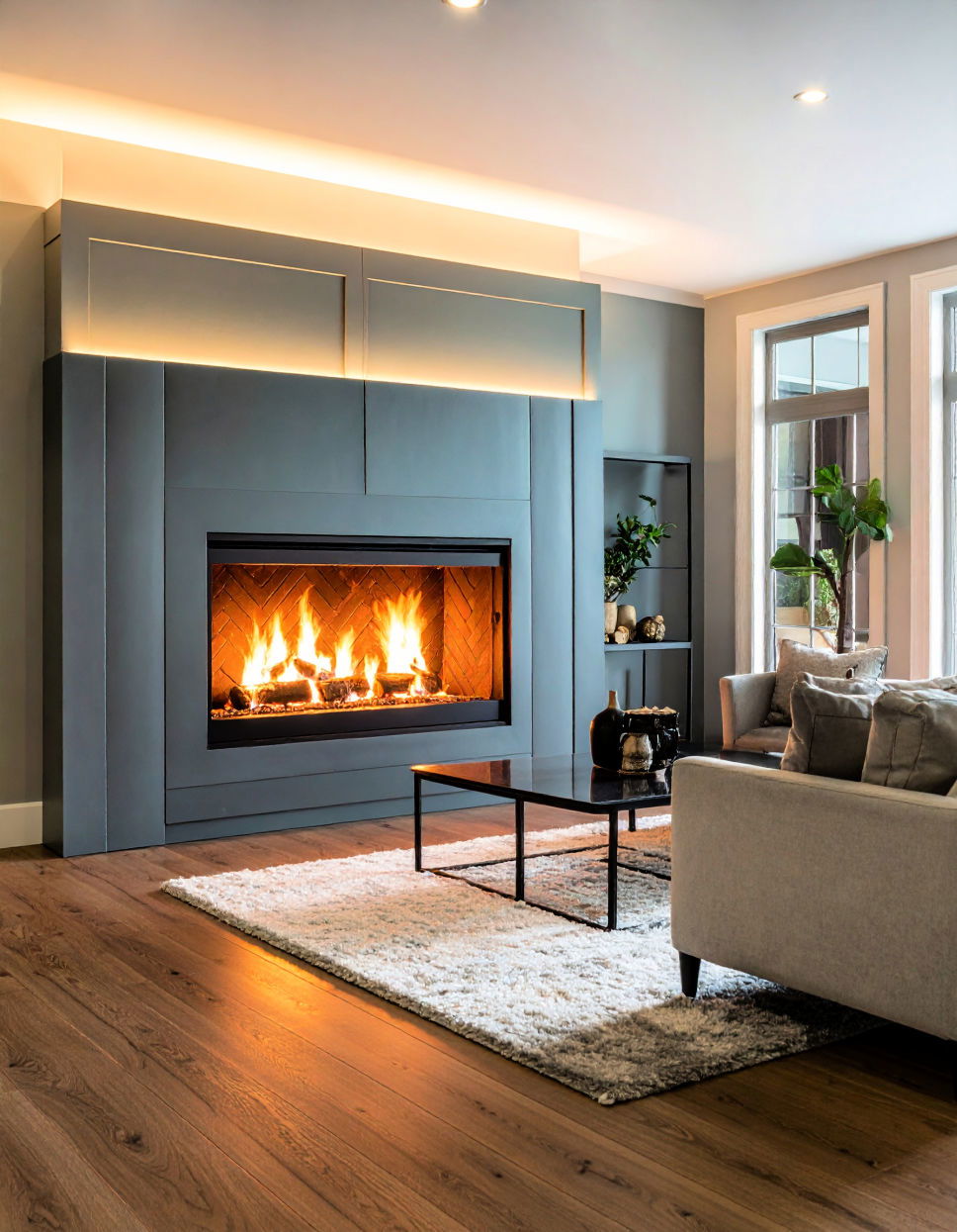 Led Backlit Floor to Ceiling Fireplace