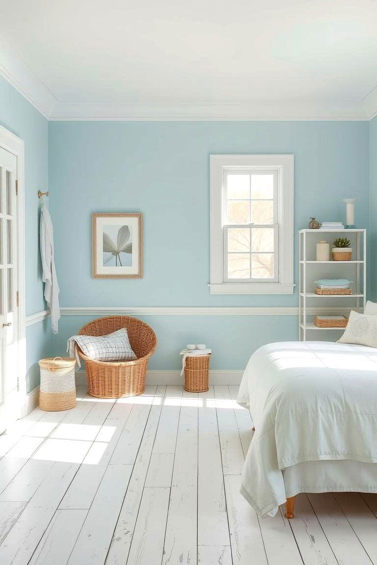 Light Blue Walls with Whitewashed Wood Floors - 25 Floor and Wall Color Ideas