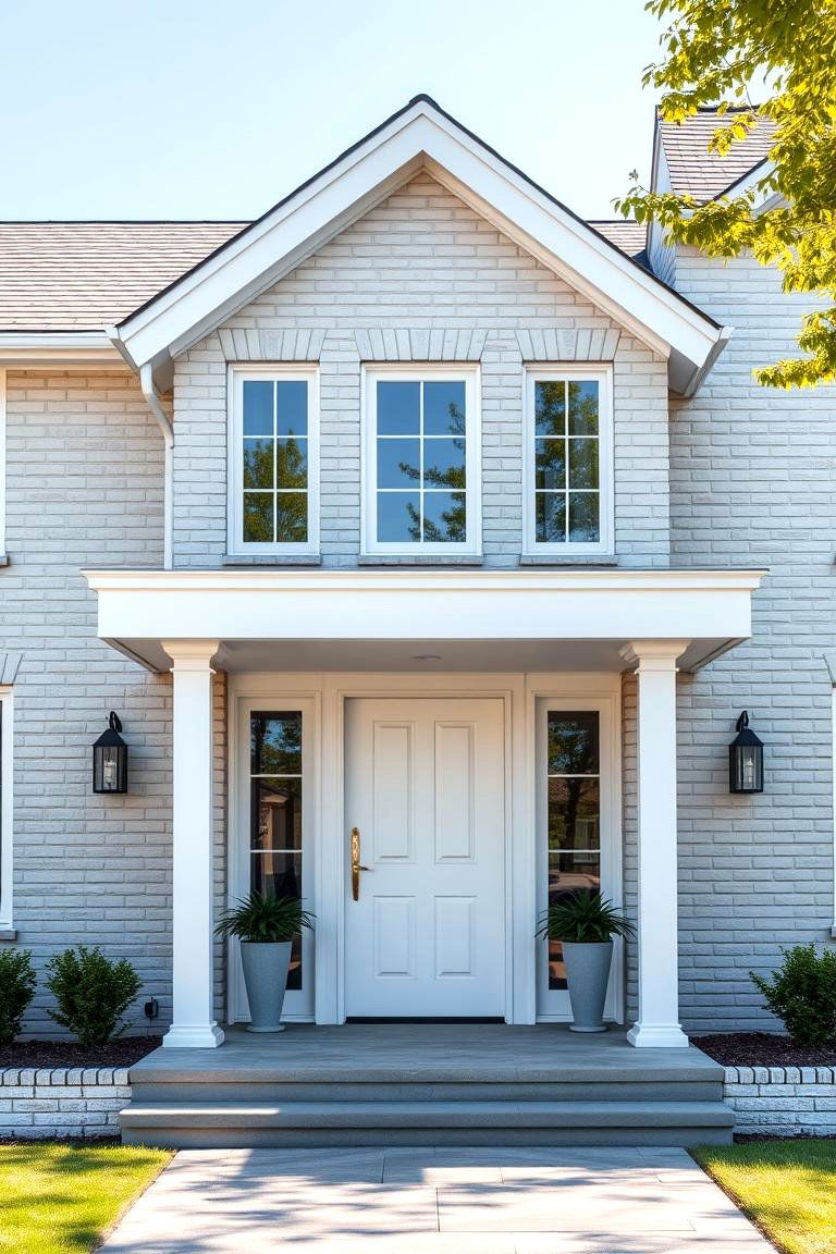 Light Gray Brick with White Trim - 25 Exterior Brick and Paint Color Combinations