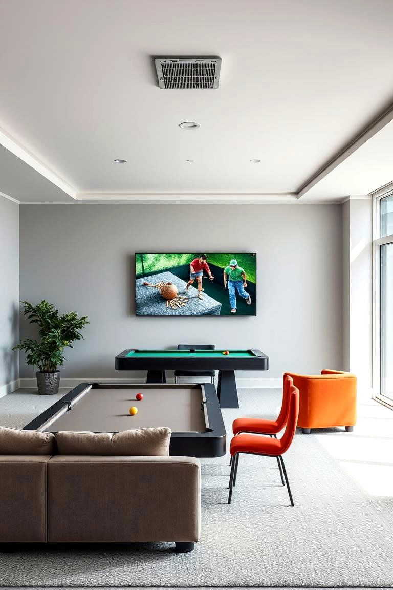Light Gray for a Balanced Contemporary Look - 25 Game Room Paint Ideas