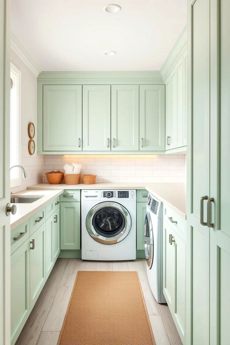Light Green Cabinets for Soft Elegance - 25 Green Laundry Room Ideas