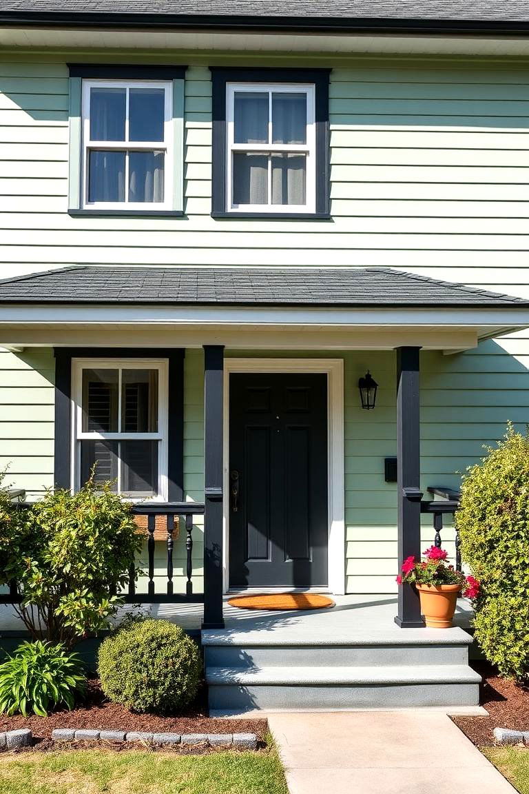Light Green with Black Porch Trim - 25 Green House Exterior With Black Trim