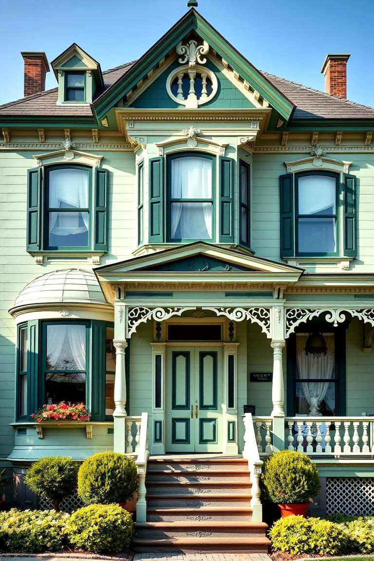Light Green with Contrasting Darker Trim - 25 Green Victorian House Colors