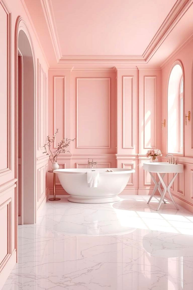 Light Pink Walls with White Marble Floors - 25 Floor and Wall Color Ideas