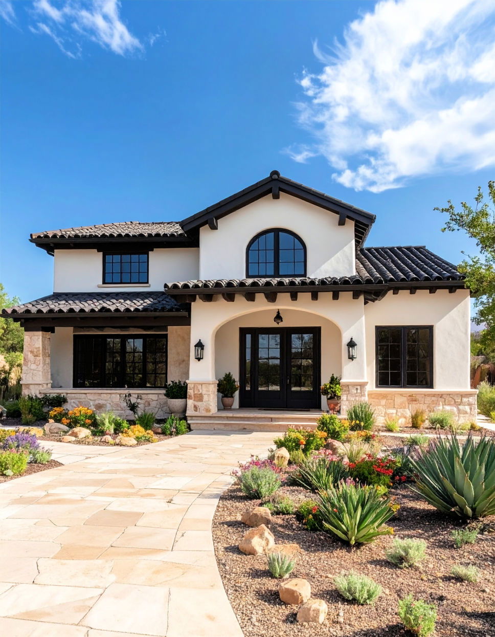 Lighten the Look with White Stone or Stucco