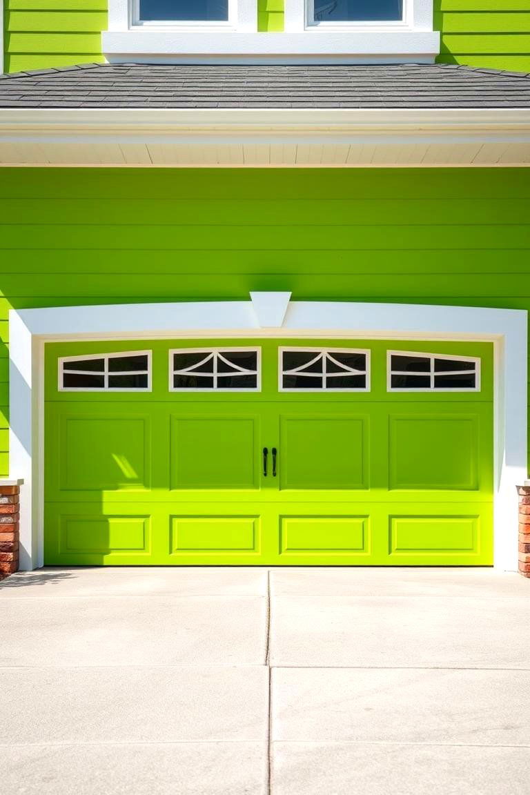 Lime Green with White Trim for a Modern Twist - 25 Green Garage Door Ideas