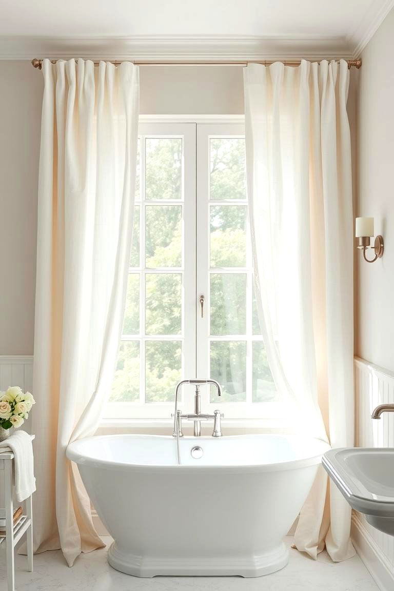 Linen Curtains for Softness - 25 Traditional Bathroom Ideas