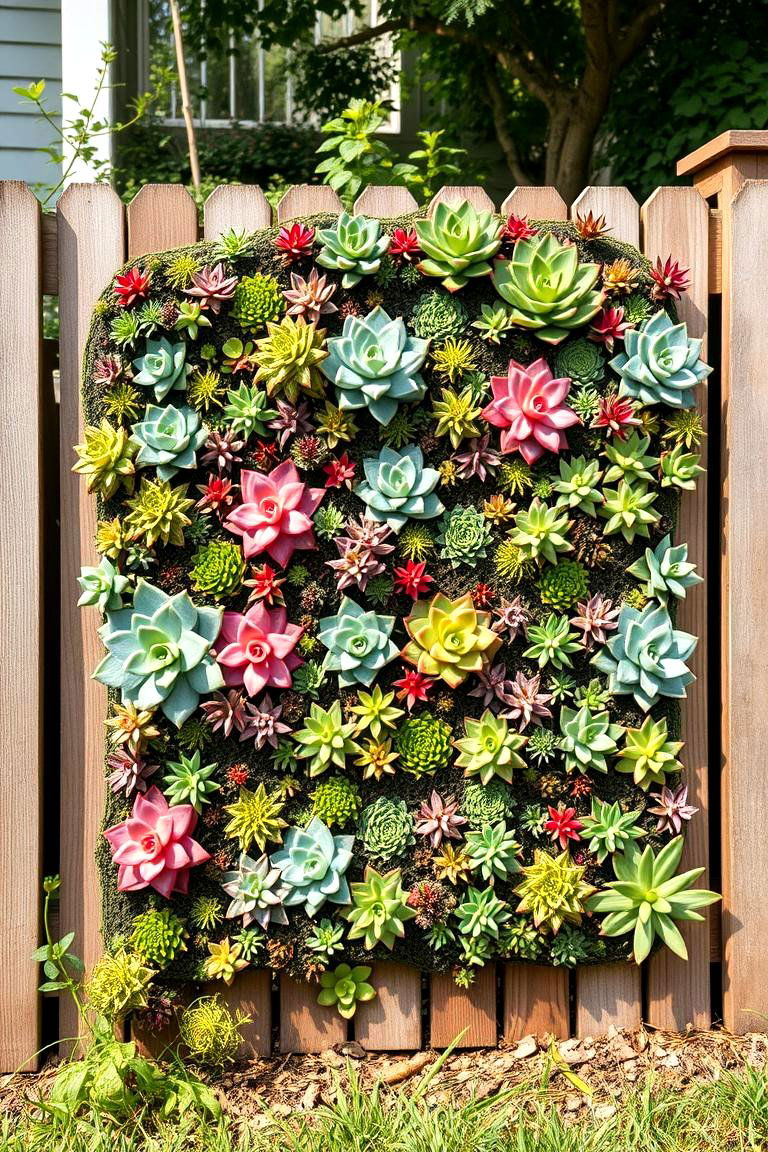 Living Fence Art with Succulents - 25 Fence Art Ideas