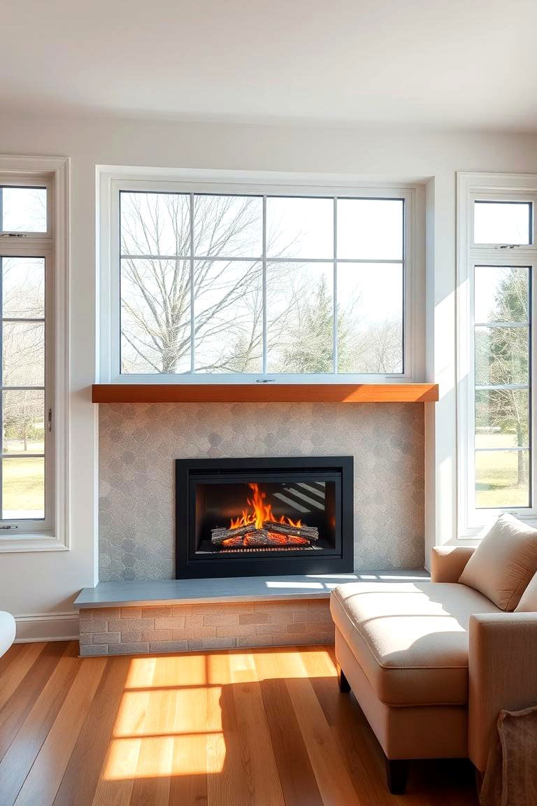 Low Maintenance Gas Fireplace Between Windows - 25 Fireplace Between Windows Ideas