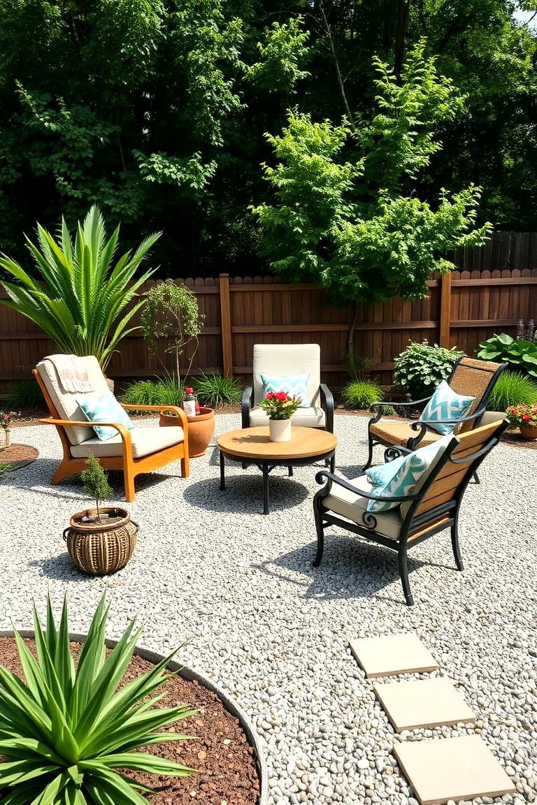 Low Maintenance Gravel Patio - 25 Front Yard Patio Ideas