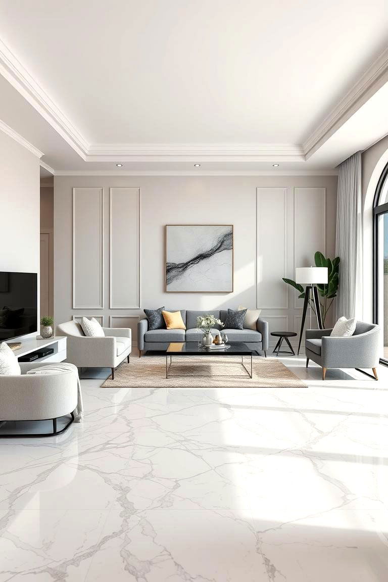Low Maintenance Marble Choices - 25 Marble Floor Living Room Ideas