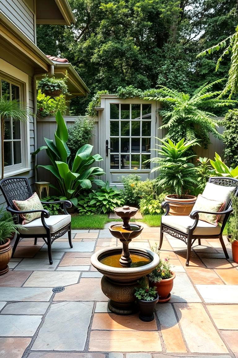 Lush Garden Oasis with Natural Stone Flooring - 25 Front Yard Patio Ideas