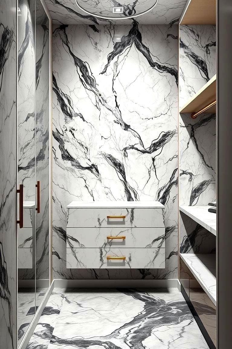 Luxe Marble Effect for a Sophisticated Vibe - 25 Closet Wallpaper Ideas