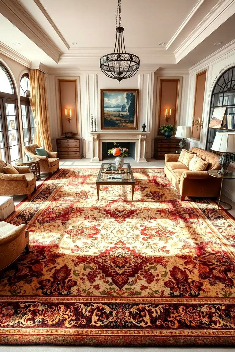 Luxurious Rug to Define Zones - 25 Mansion Living Room Ideas