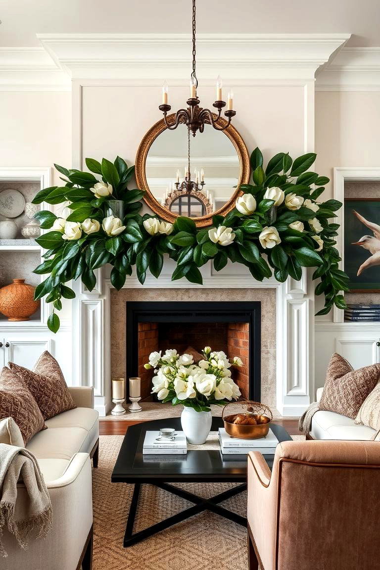 Magnolia Leaf Garland for Southern Elegance - 25 Mantel Garland Ideas