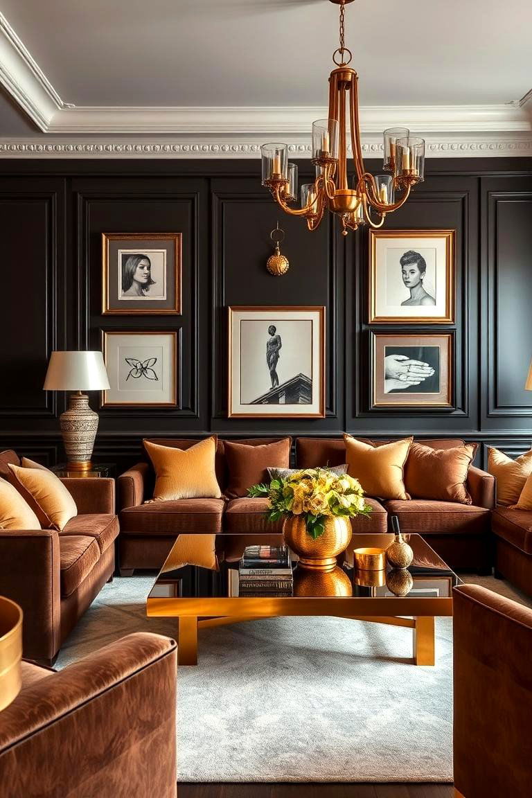 Make it Elegant with Gold and Brass - 25 Dark Brown Couch Living Room Ideas