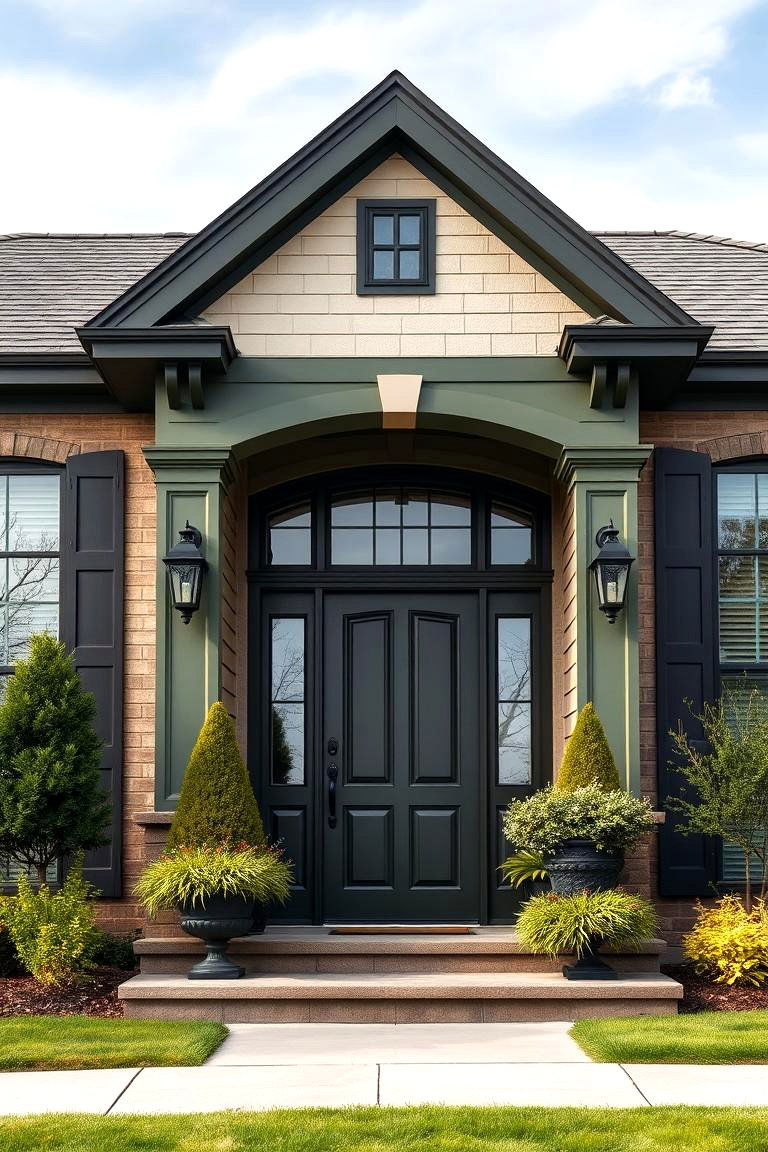 Making a Strong First Impression - 25 Dark Olive Green House With Black Trim