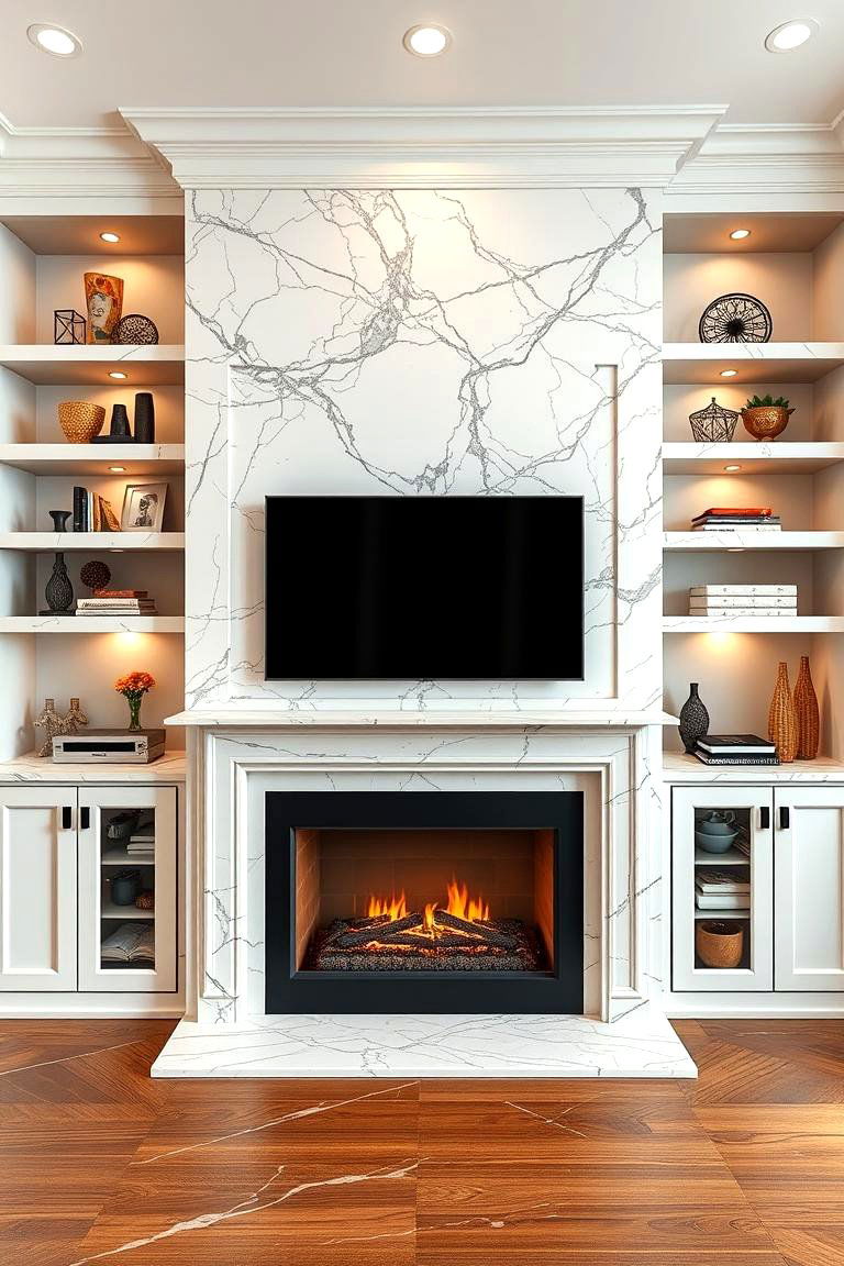 Marble Fireplace with Built in Shelving - 25 Marble Fireplace Ideas