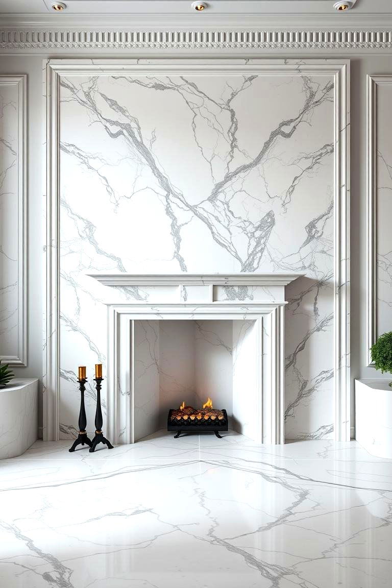 Marble Stone Fireplace for a Luxurious Finish - 25 Floor-to-Ceiling Stone Fireplace Ideas