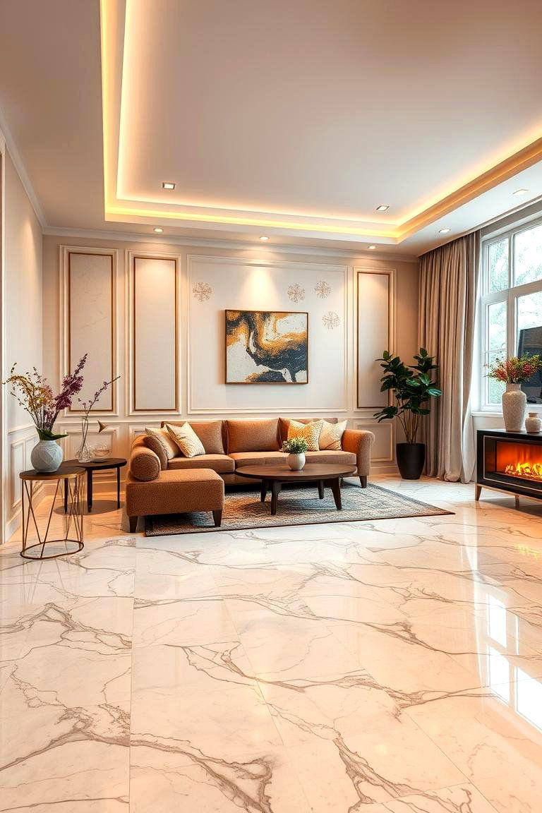 Marble with Underfloor Heating for Comfort - 25 Marble Floor Living Room Ideas