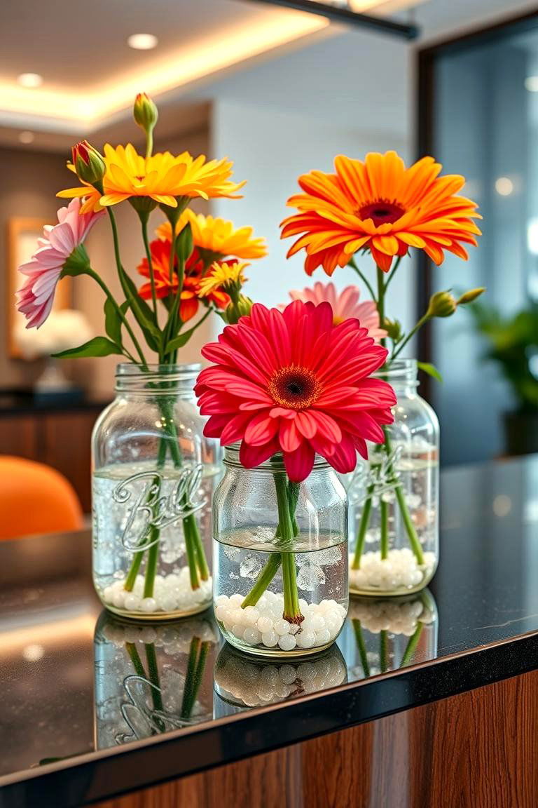 Mason Jars with Water Beads and Flowers - 25 Mason Jar Centerpiece Ideas