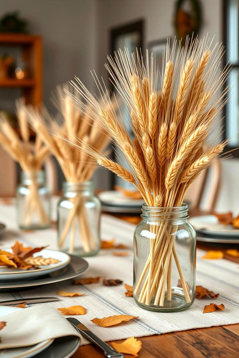 Mason Jars with Wheat Stalk Arrangements - 25 Mason Jar Centerpiece Ideas