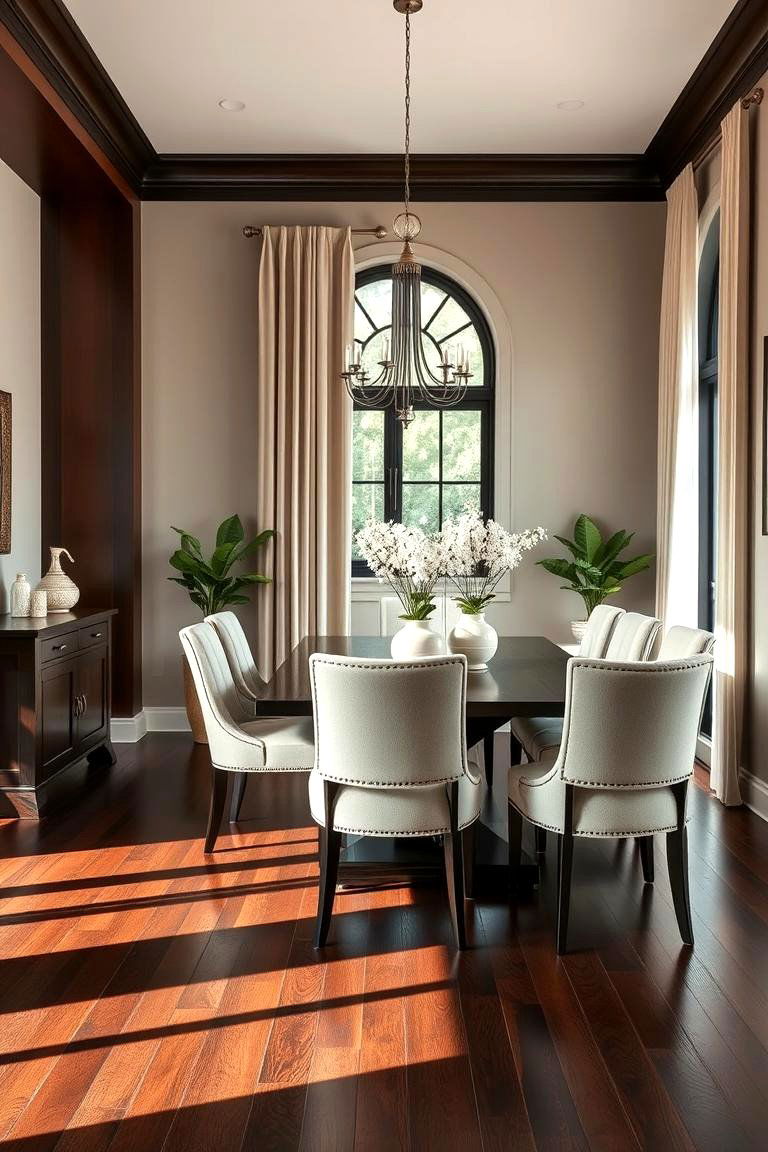 Match with Neutral Upholstery - 25 dark wood floor dining room ideas