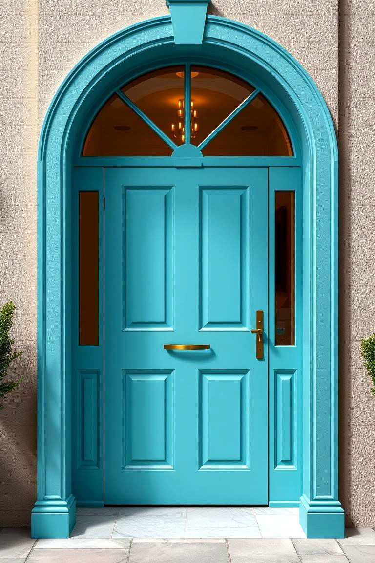 Matte Turquoise with Modern Hardware - 25 Turquoise Front Door Ideas